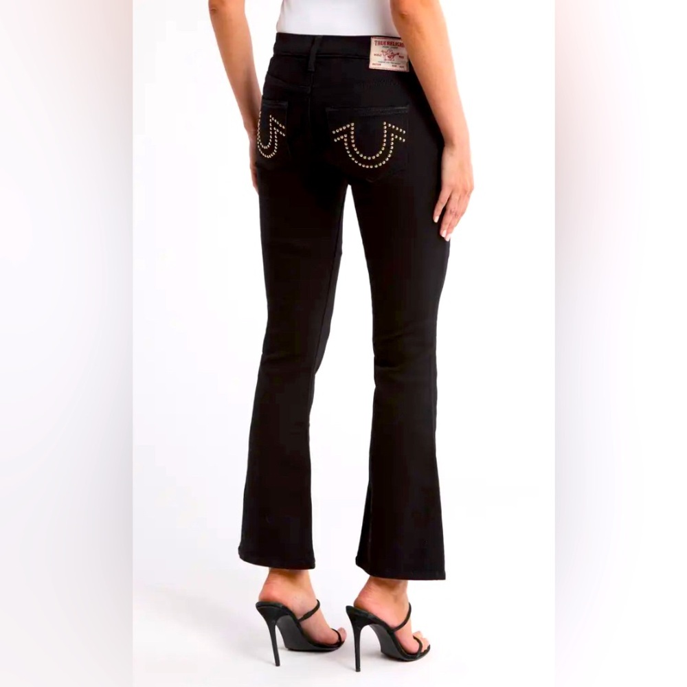 True Religion Women’s Becca Jeans Studded Mid Rise Bootcut Flare Black $179 NWT